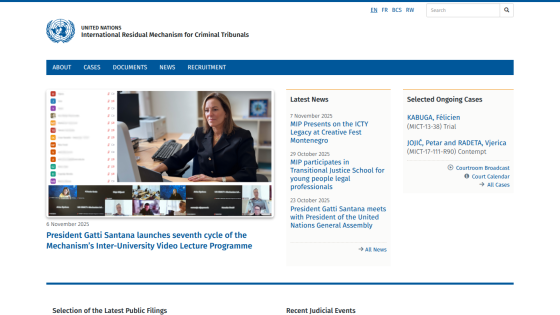 UN International Residual Mechanism for Criminal Tribunals homepage with news, ongoing cases, and video lecture programme announcement