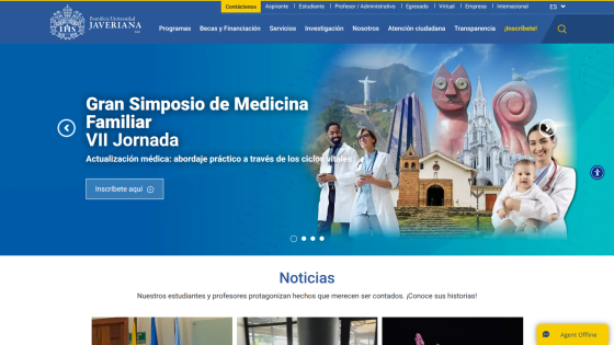 University website homepage with banner for Family Medicine Symposium and navigation menu