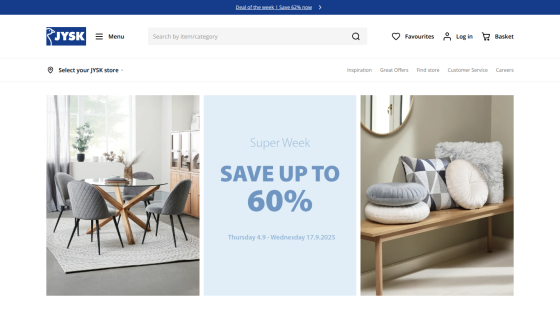 Homepage featuring a sale banner for Super Week with discounts up to 60%.