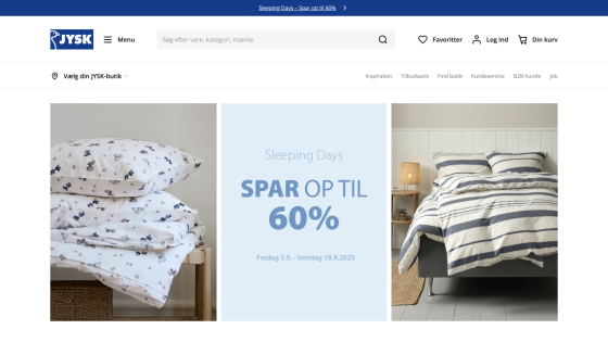 Promotional section for 'Sleeping Days' sale with bedding images and discount information.