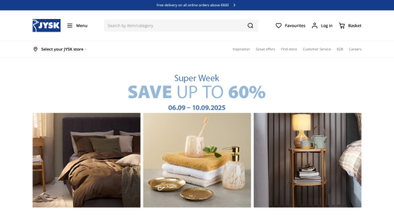 Promotional banner for Super Week sale with images of home goods and savings details.
