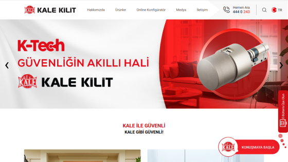 Kale Kilit homepage with K-Tech smart security product and navigation menu in Turkish