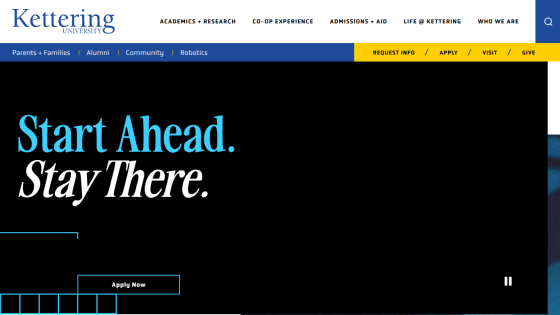 Homepage featuring the slogan 'Start Ahead. Stay There.' with navigation options.