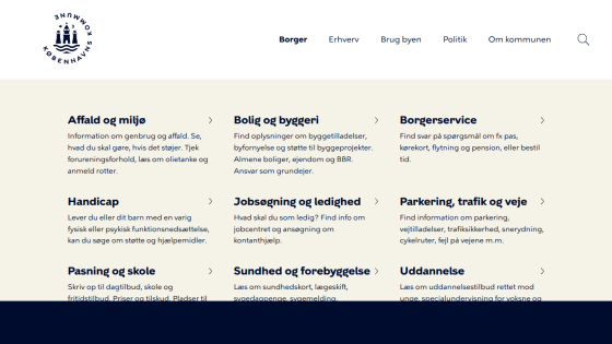 Website section displaying various citizen services and information categories.