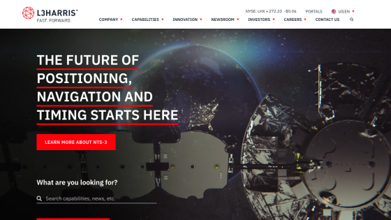Homepage featuring a headline about positioning, navigation, and timing solutions.