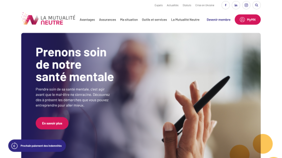 Website promoting mental health care with headline, description, and call-to-action button in French