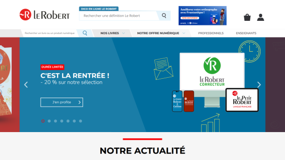 Promotional banner for back-to-school offers on Le Robert's website.