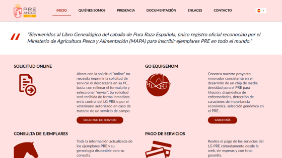 Homepage of PRE ANCCE LG with a welcome quote and sections for online service requests, genomic project, specimen consultation, and service payments