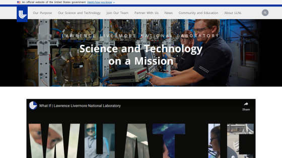 Homepage of Lawrence Livermore National Laboratory featuring a mission statement on science and technology.