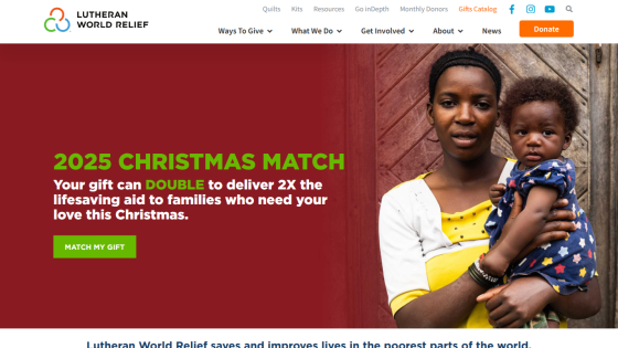 Lutheran World Relief 2025 Christmas Match campaign offering to double gifts for lifesaving aid to families, with donate button
