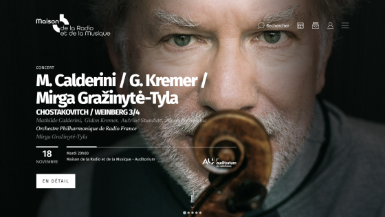 Concert announcement for M. Calderini, G. Kremer, and Mirga Gražinytė-Tyla at Maison de la Radio et de la Musique on November 18