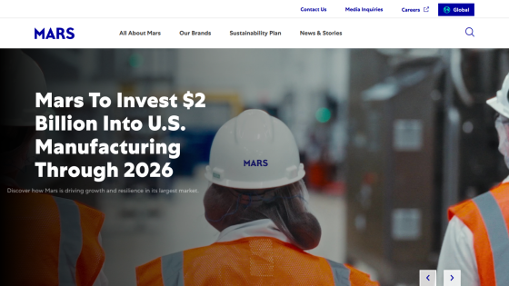Mars announces a $2 billion investment in U.S. manufacturing through 2026.