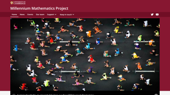 Homepage of the Millennium Mathematics Project featuring a colorful array of people engaged in activities.