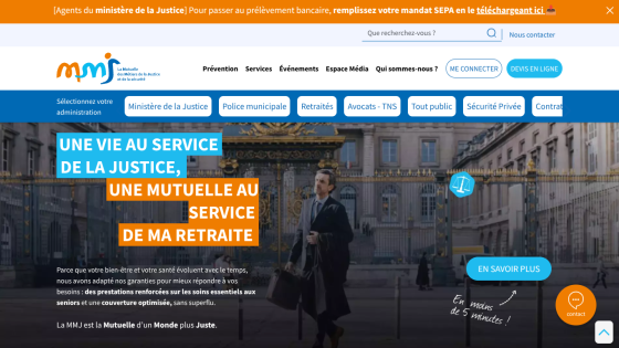 MMJ website offering justice sector mutual insurance and retirement services with navigation and call to action