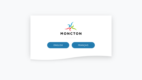 Moncton city website language selection with English and Français buttons