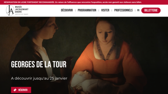 Musée Jacquemart André website featuring Georges de La Tour exhibition with reservation button