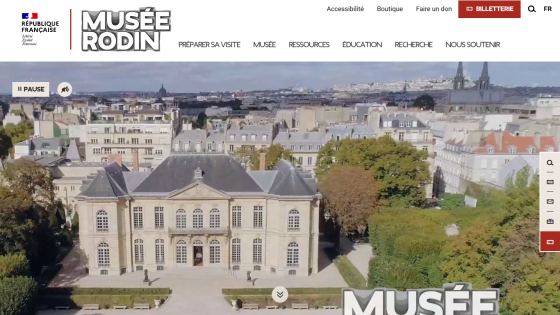 Homepage of Musée Rodin featuring the museum building and surrounding gardens.