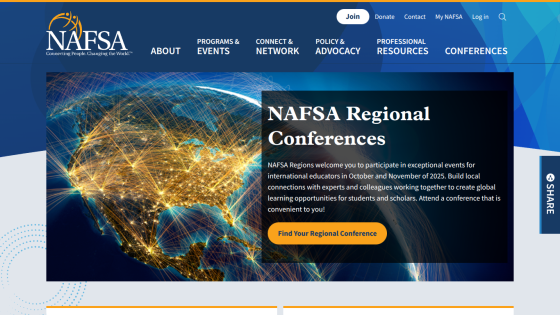 NAFSA Regional Conferences page highlighting benefits and opportunities for students and scholars.