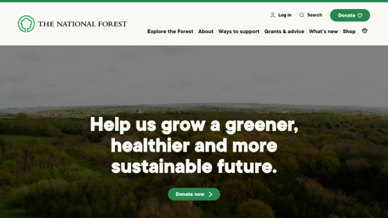 The National Forest homepage with a call to help grow a greener, healthier, and more sustainable future and a donate button