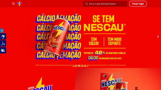 Nescau product promotion highlighting calcium content and sports benefits on a red background
