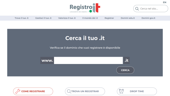 Search for .it domain availability with input field and search button.
