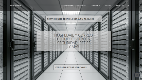Technology services including hosting, email, cloud, chatbots, security, and networks with a data center background