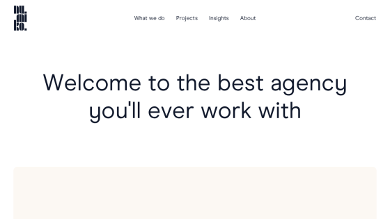 Agency homepage with navigation links and headline welcoming visitors to the best agency