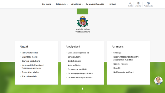Employment agency website with navigation menu, agency logo, and sections for news, services, and about us