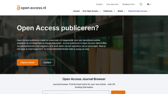 Open Access publishing information with navigation and call-to-action buttons on a scholarly website