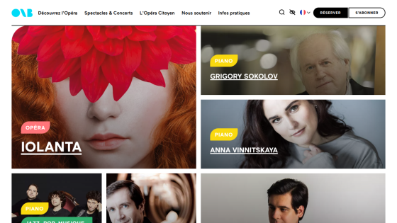 Opera website featuring Iolanta opera and piano concerts by Grigory Sokolov, Anna Vinnitskaya, and others.