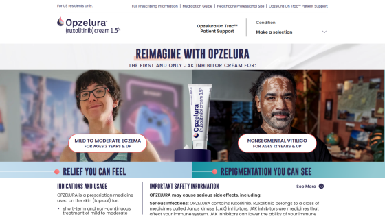 Opzelura topical cream ad with headline, usage info, and images of people applying the product