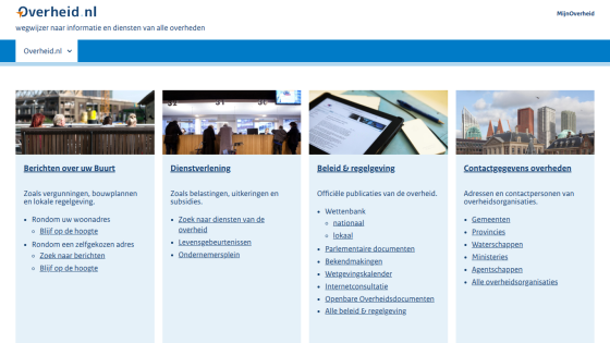 Government website homepage with sections on news, services, and contact information.