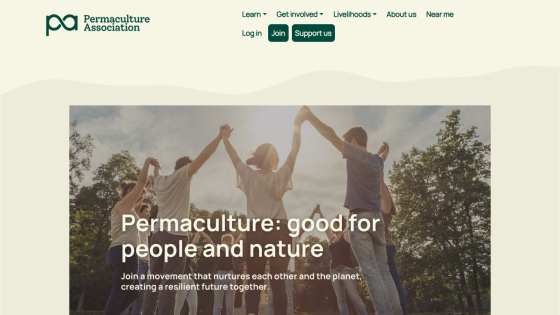 Permaculture Association website promoting a movement nurturing people and nature with join and support options
