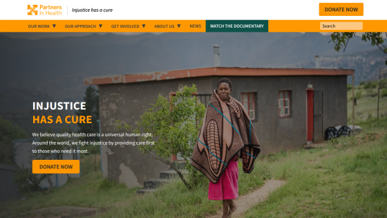 Homepage featuring a woman in traditional attire with the message 'Injustice has a cure.'