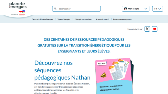 Planète Énergies offers free educational resources on energy transition for teachers and students, featuring Nathan's pedagogical sequences.