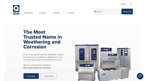 Weathering testing equipment with headline We Make Weathering Testing Simple and description of UV and xenon arc test chambers