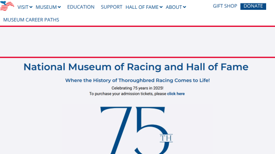 National Museum of Racing and Hall of Fame celebrating 75 years in 2025 with admission ticket purchase link