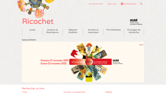 Ricochet website header with navigation links and a colorful illustration promoting 24th Journées Arole 2025 event