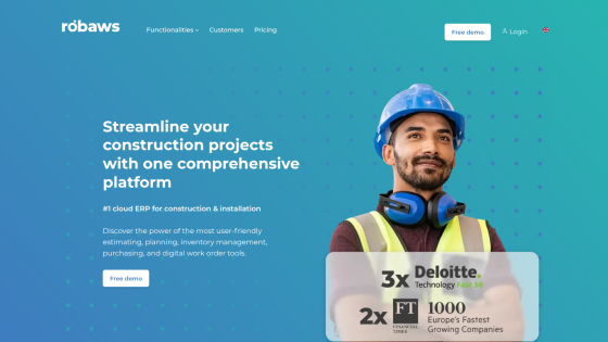 Robaws homepage offering a comprehensive platform to streamline construction projects with user-friendly ERP tools and demo call-to-action