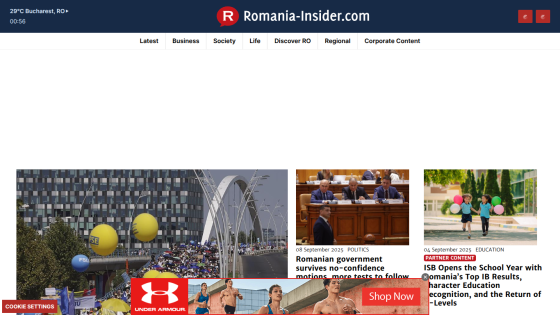 Homepage of Romania Insider featuring news articles and images.