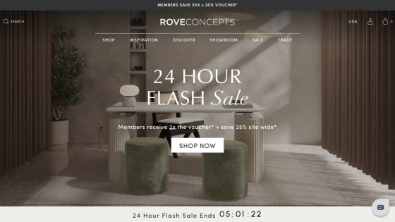 Homepage featuring a 24-hour flash sale with a prominent 'Shop Now' button.