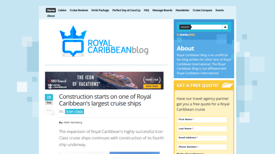Royal Caribbean blog post about the construction of a new cruise ship.