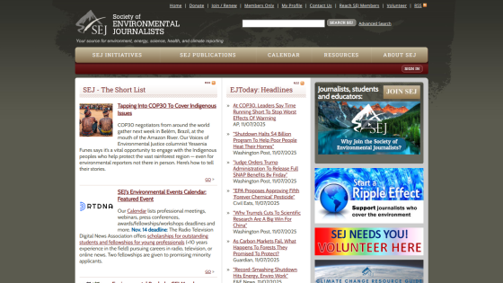 SEJ - The Short List page with navigation, recent articles, and volunteer call to action