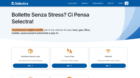 Selectra homepage offering to compare best tariffs for home utilities like electricity, gas, internet, and insurance