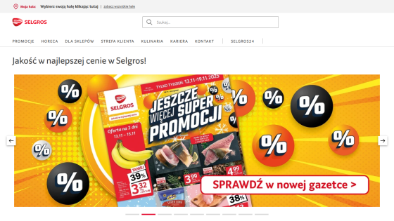 Seling store homepage with promotional banner advertising discounts and a new flyer.