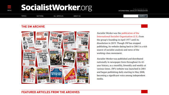 Homepage of SocialistWorker.org featuring the SW Archive and highlighted articles.