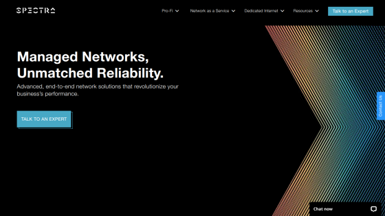 Spectra website offering managed network solutions with a call to talk to an expert