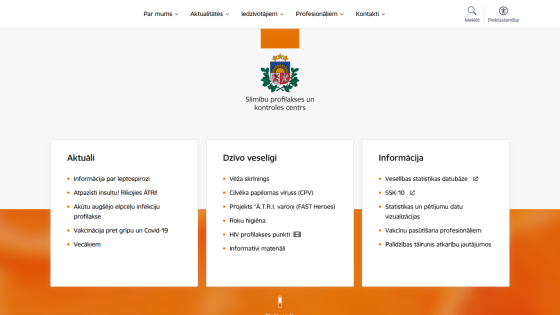 Health prevention and control center website with sections on current info, healthy living, and information resources