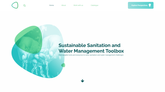 Sustainable Sanitation and Water Management Toolbox homepage with navigation and call to explore perspectives