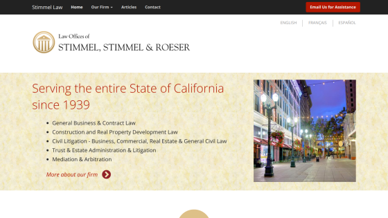 Law Offices of Stimmel, Stimmel & Roeser serving California since 1939 with various legal services listed